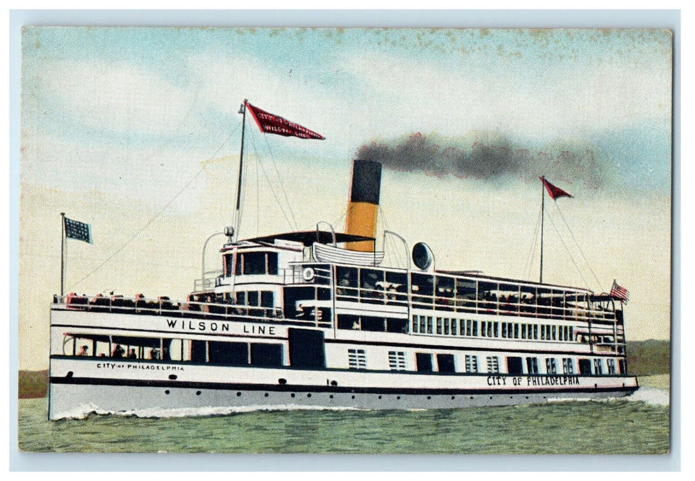 c1910 Scene of Steamship Wilson Line, City of Philadelphia Sailing Postcard