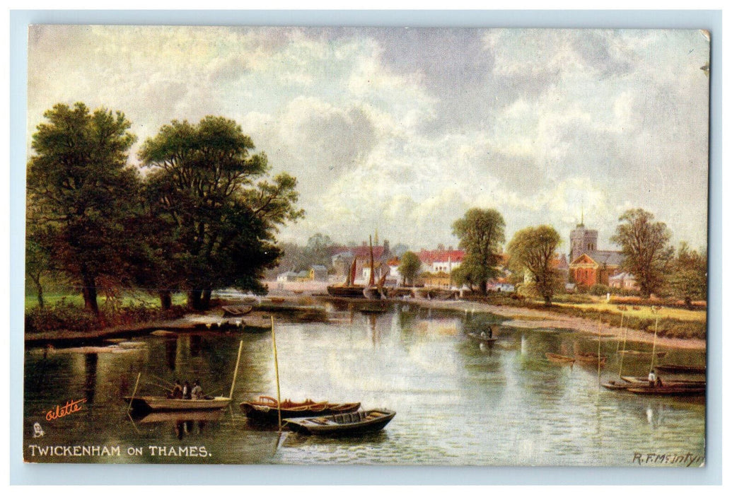 c1910 Boat Scene, Twickenham on Thames London England Oilette Tuck Postcard
