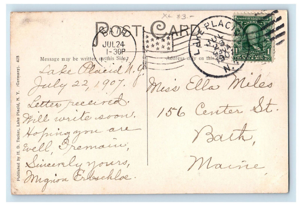 1907 Steamship Scene The Dorris on Lake Placid, Adirondack Mountains NY Postcard