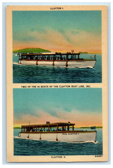 c1940's Two of the 14 Boats of the Clayton Boat Line Inc. Clayton NY Postcard