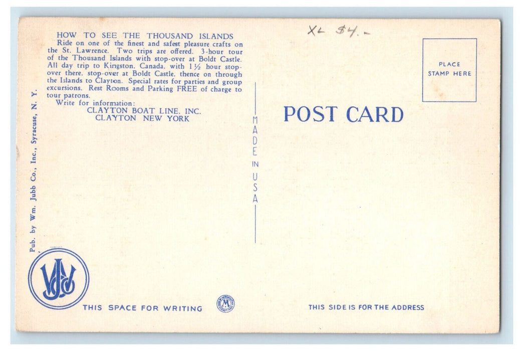 c1940's Two of the 14 Boats of the Clayton Boat Line Inc. Clayton NY Postcard