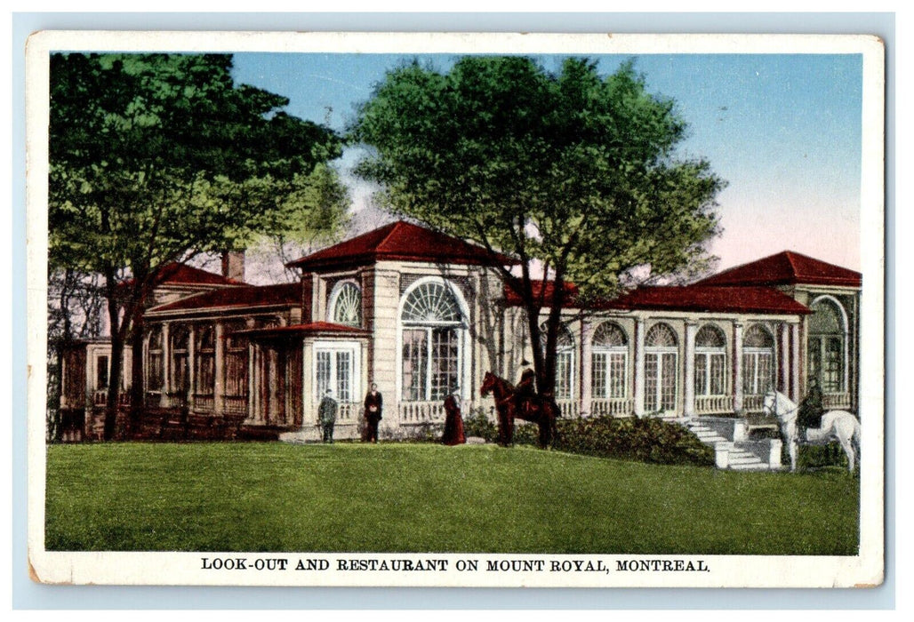 1931 Look Out And Restaurant Mount Royal Horse Riding Montreal Canada Postcard