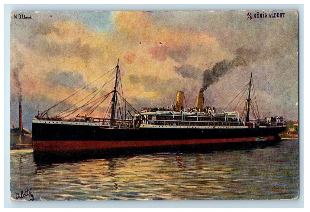 c1910 N D Lloyd Konig Albert By Vulcan Shipbuilding Co. Oilette Tuck Postcard