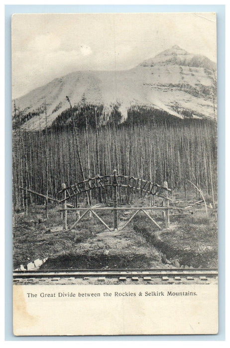 c1910's The Great Divide Between Rockies & Selkirk Mountains Canada Postcard