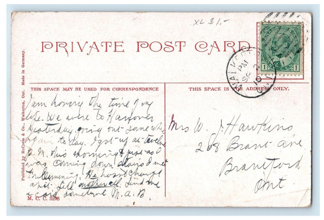 c1910's View Of The Clay Banks Walkerton Ontario Canada Posted Antique Postcard