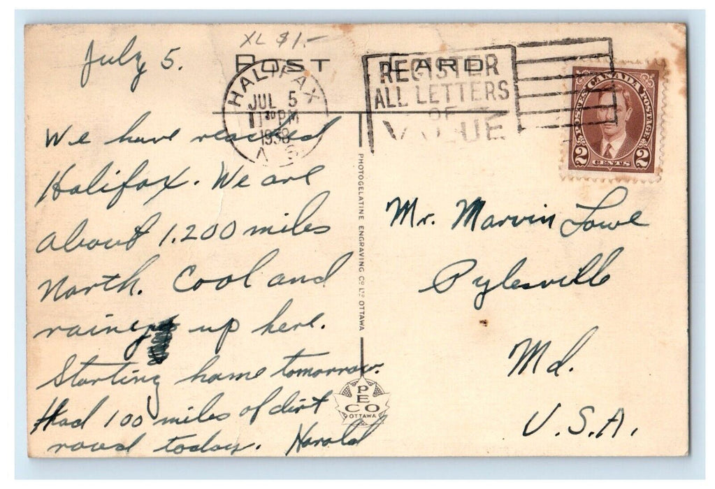 1938 Citadel Gate Halifax Nova Scotia Canada Posted Vintage Postcard