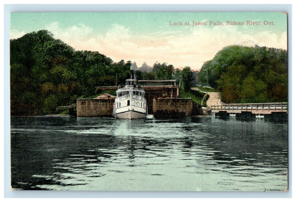 c1905 Lock At Jone's Falls Rideau River Steamer Ship Ontario Canada Postcard
