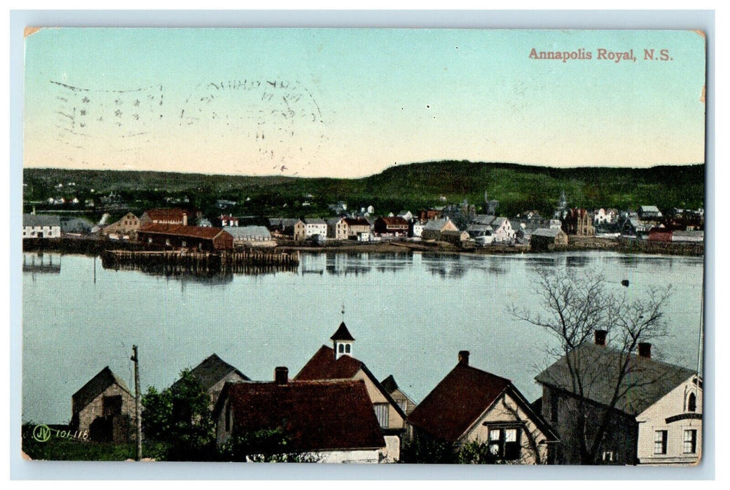 1910 Bird's Eye View Of Annapolis Royal Nova Scotia Canada Antique Postcard