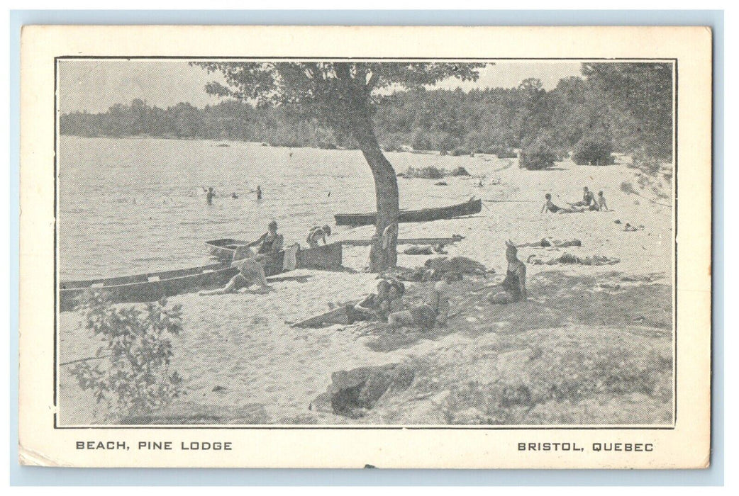 c1910's Beach Pine Lodge Canoe Boat Bristol Quebec Canada Antique Postcard