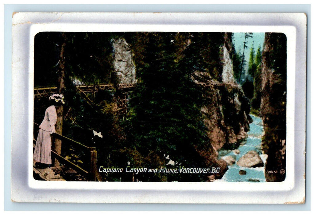 c1910's Capilano Canyon And Flume Bridge Vancouver BC Canada Antique Postcard