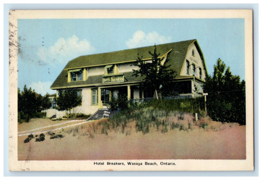 c1940's Hotel Breakers Wasaga Beach Ontario Canada Posted Vintage Postcard