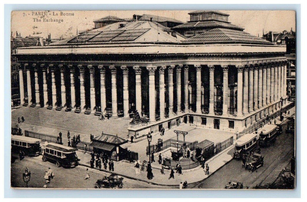 Paris La Bourse The Exchange Building Trolleys Car Street View France Postcard