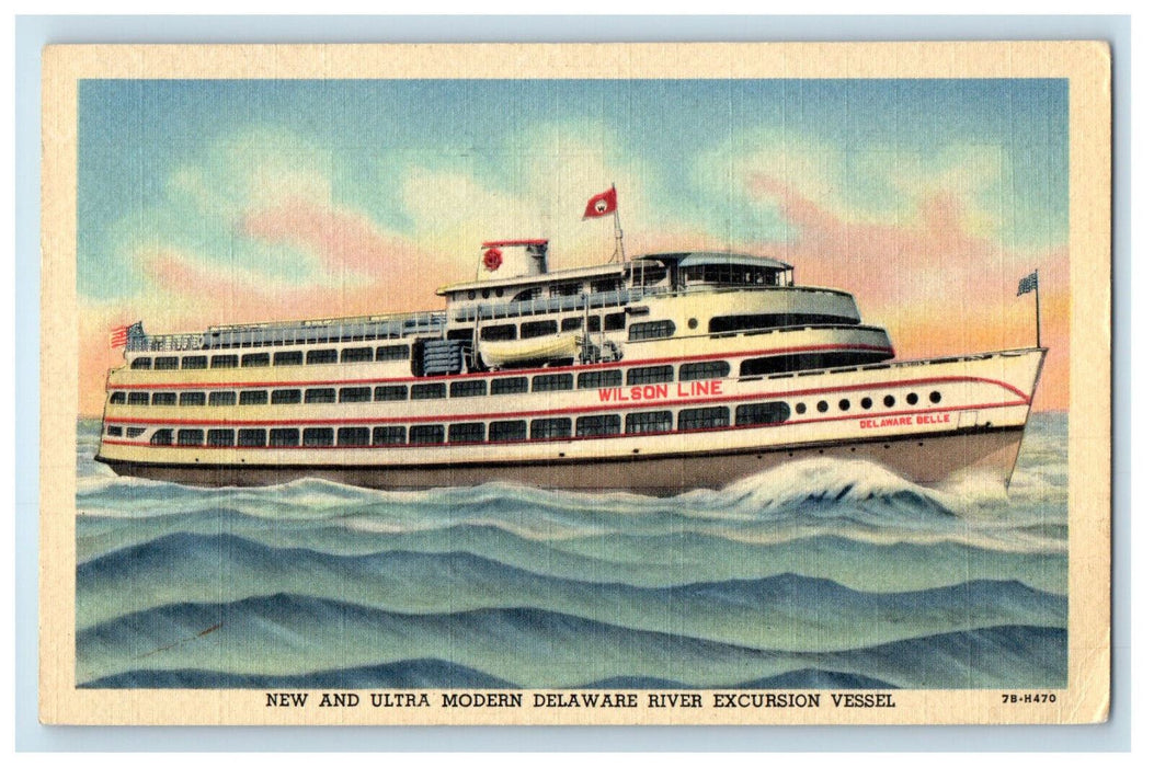 1950 Delaware Belle, Delaware River Excursion Vessel Wilson Line Postcard