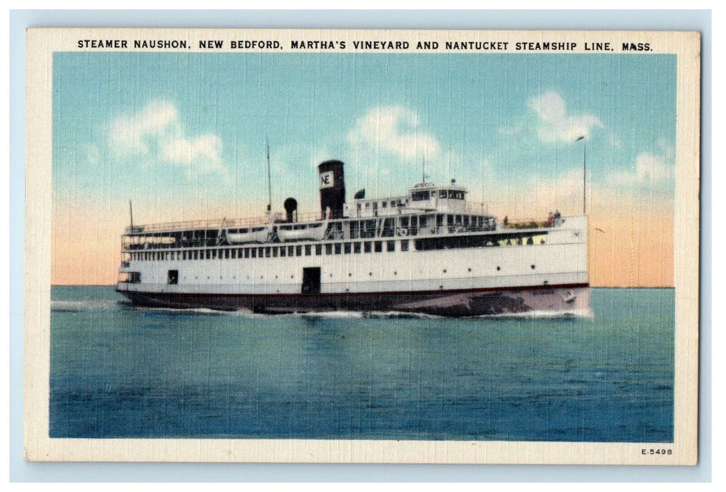 c1940's Steamer Naushon Martha's Vineyard, Nantucket Steamship Line MA Postcard