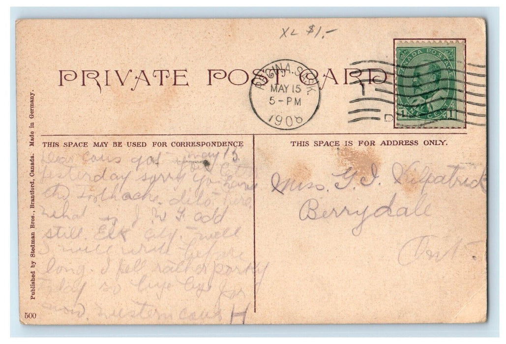 1908 C. P. R. Gardens Flowers Regina Saskatchewan Canada Antique Postcard