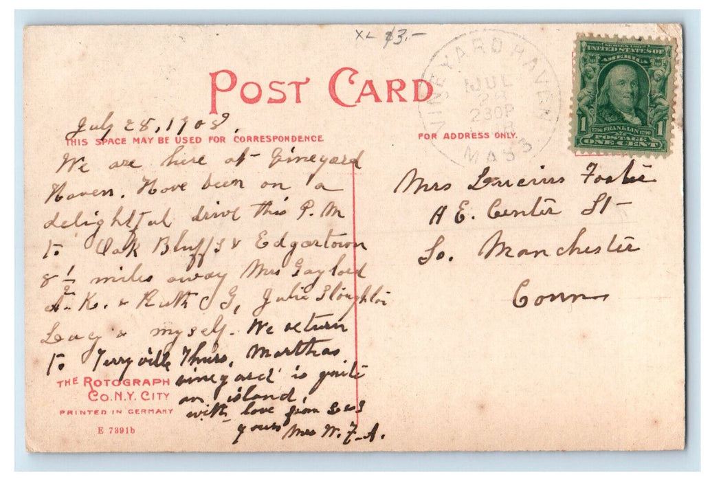 1909 Sailboats, Breakwater & Beach Vineyard Haven Massachusetts MA Postcard
