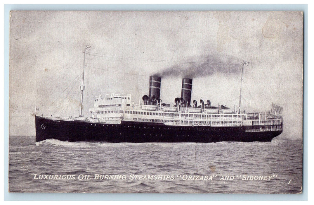 c1910 Luxurious Oil-Burning Steamships "Orizaba" & "Siboney" NY Postcard
