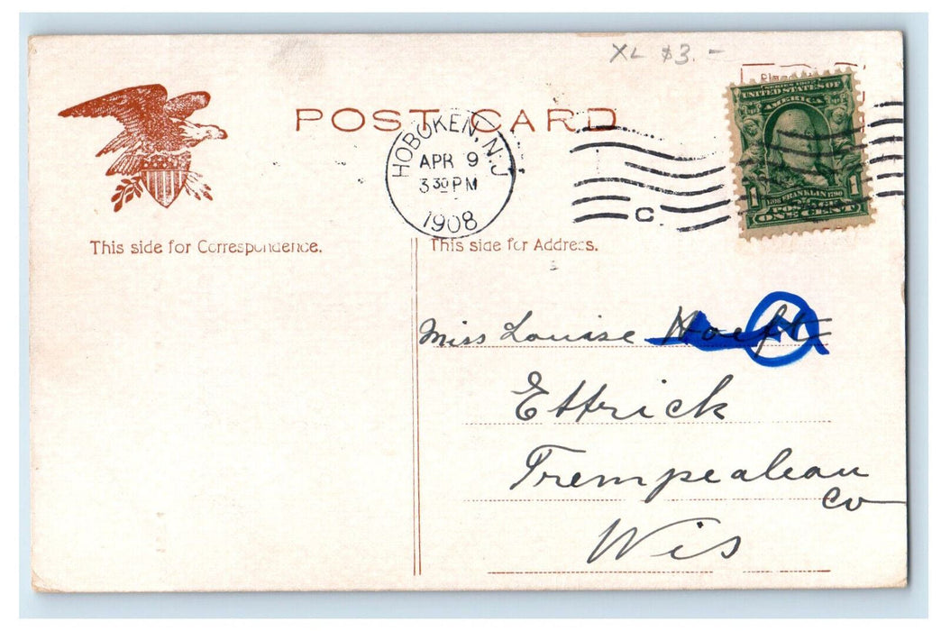 1908 MV Kaiser Wilhelm Ship, Harbor Scene, New York NY Antique Postcard