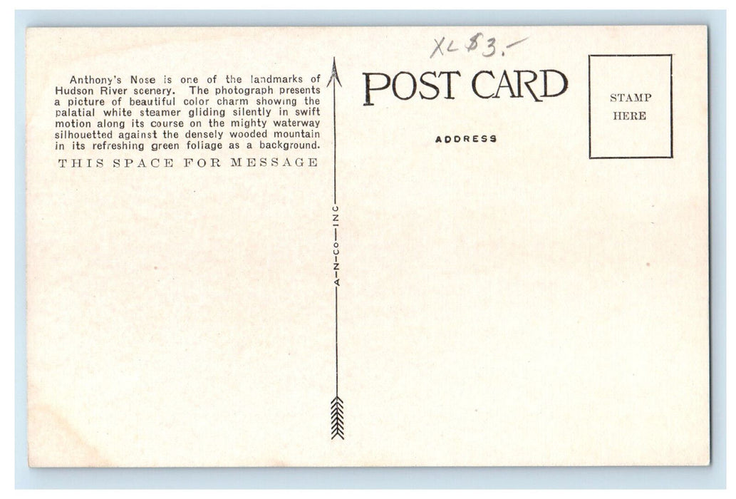 c1910 Washington Irving Ship, Anthony's Nose Hudson River New York NY Postcard