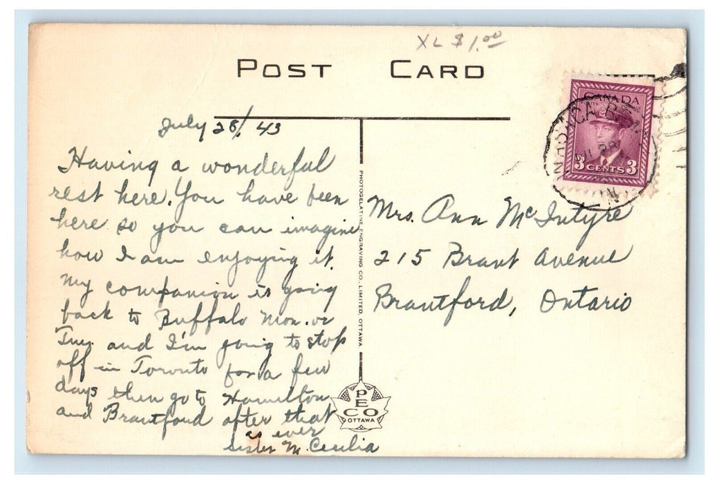 1943 Nancy Island Wasaga Beach House Farm Ontario Canada Posted Vintage Postcard