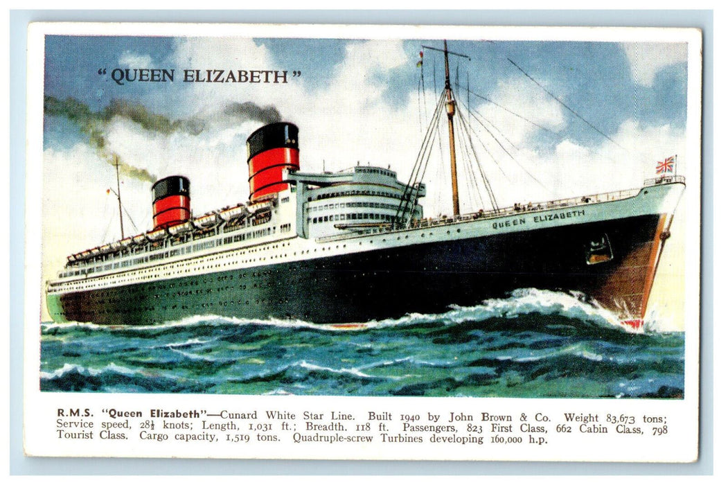 c1920s R.M.S. "Queen Elizabeth" Cunard White Star Line Steamship Series Postcard