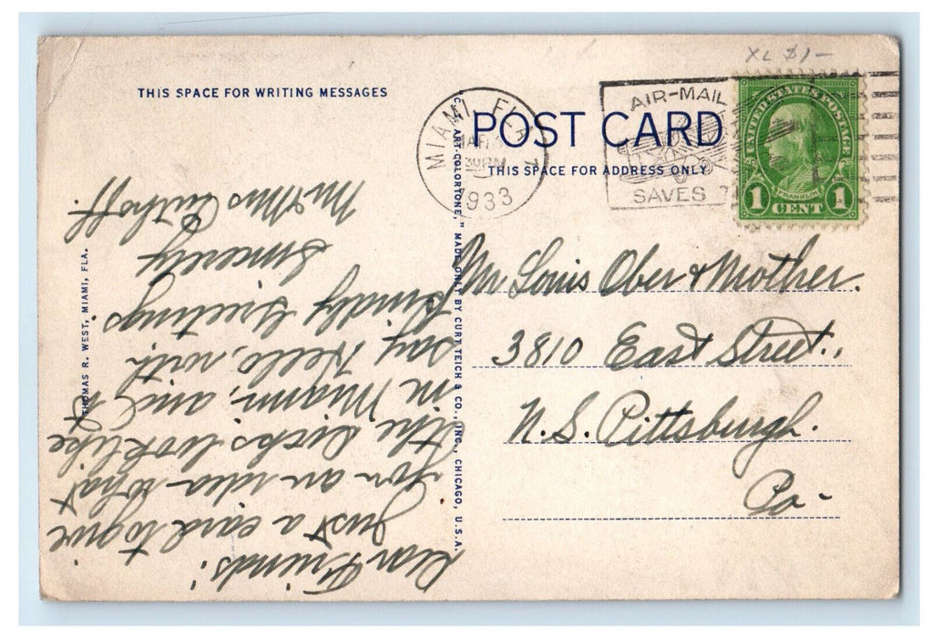 1933 World Tour and Coastwise Steamers at Dock Miami Florida FL Postcard