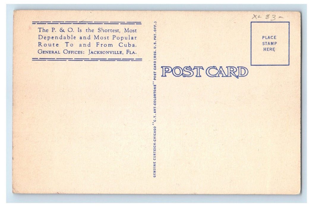 c1940's P & O. Turbine Passenger Steampship "Florida" Jacksonville FL Postcard