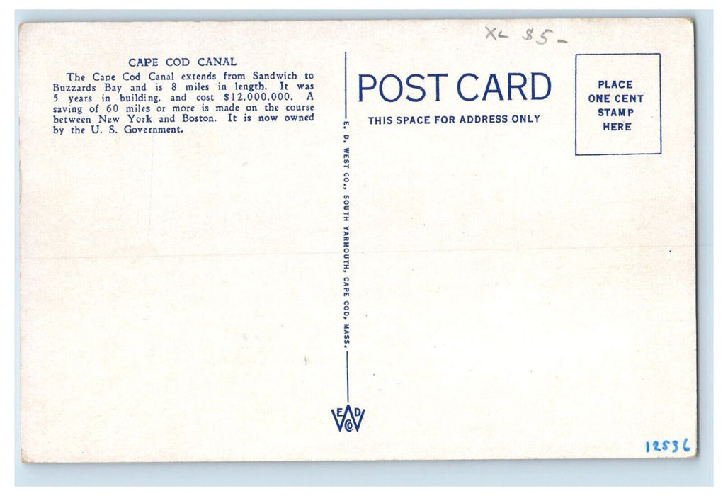 c1930's Steamer Boston Passing Through Cape Cod Canal Massachusetts MA Postcard