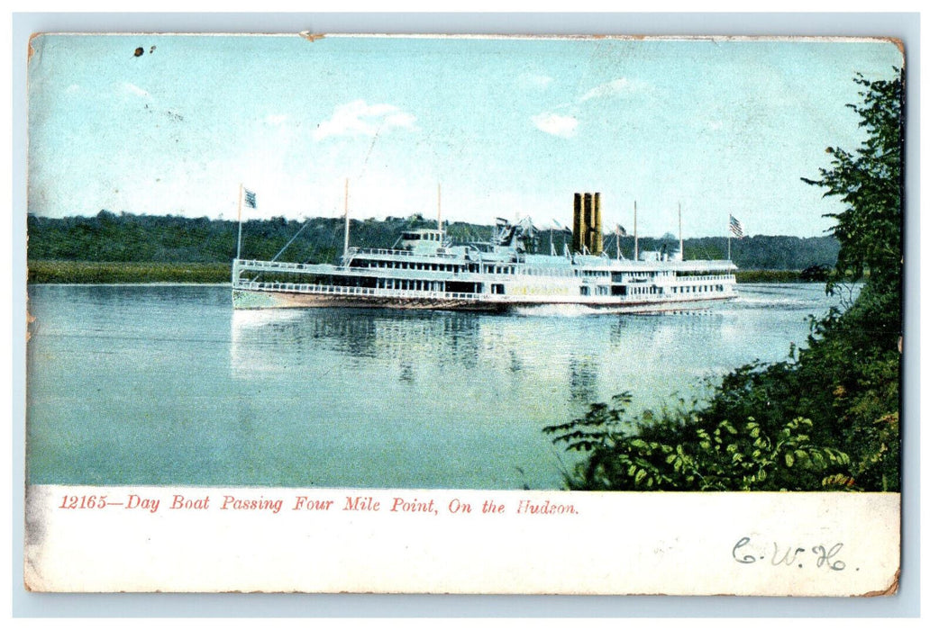 c1905 Day Boat Steamer Four Mile Point On The Hudson New York NY Postcard