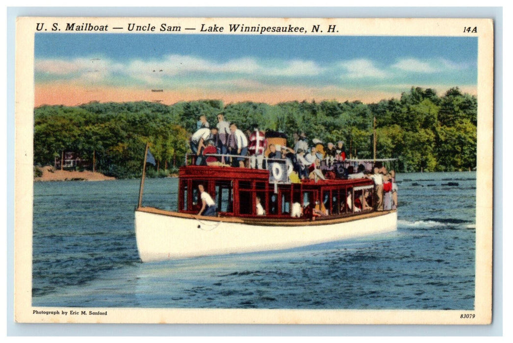 c1940's U.S. Mailboat Uncle Sam Lake Winnipesaukee New Hampshire NH Postcard