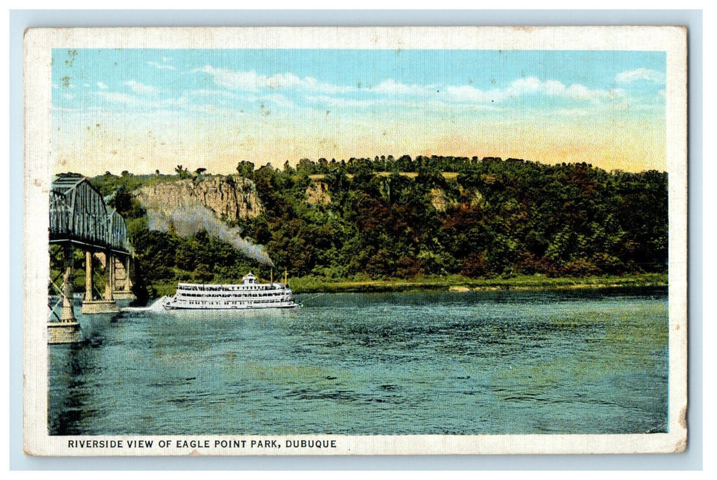 c1930's Riverside View of Eagle Point Park, Dubuque Iowa IA Steamer Postcard