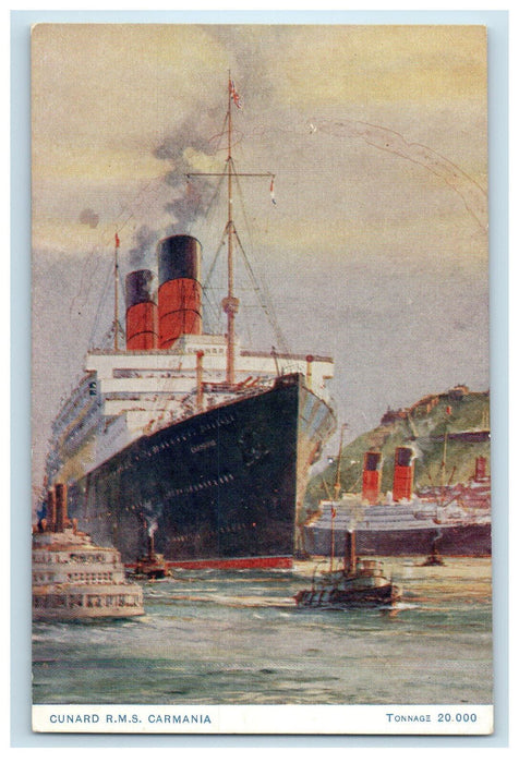 c1910 Ships and Boats Scene Cunard RMS Carmania Unposted Antique Postcard