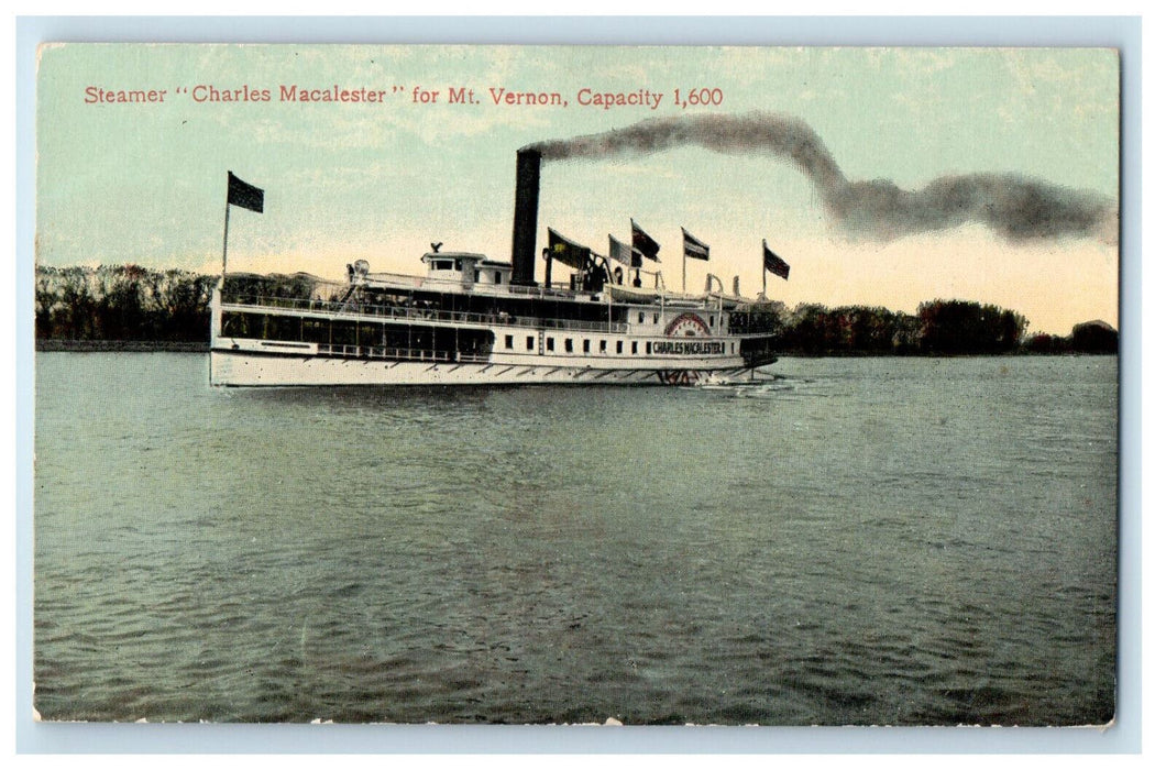 c1910 Steamer Charles Macalester for Mt. Vernon Virginia VA Postcard