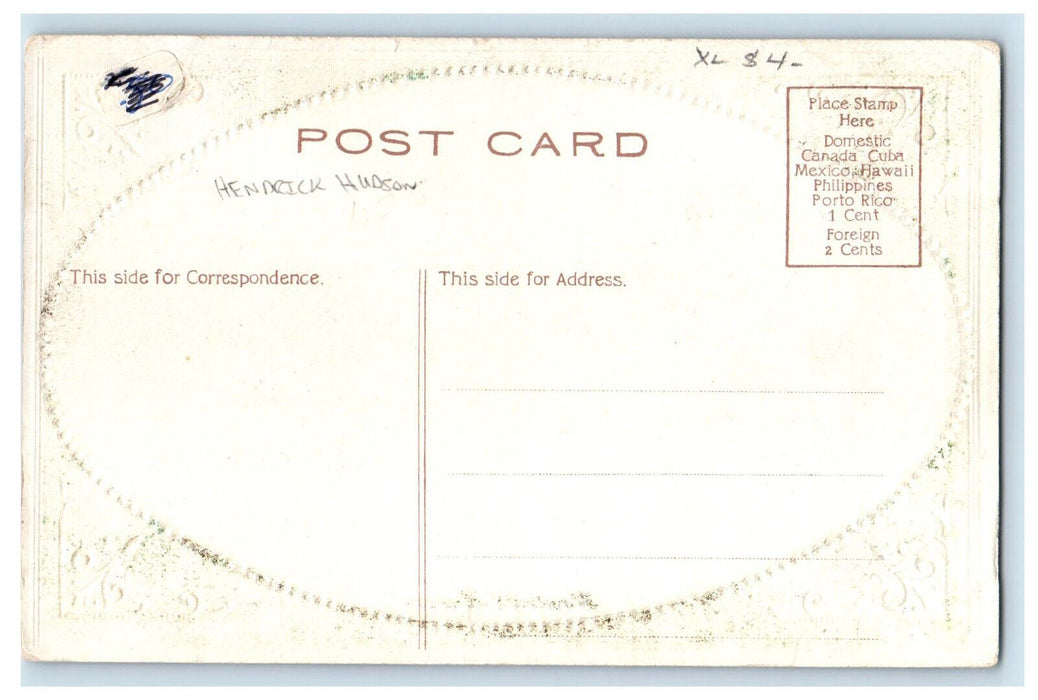 c1910 Hendrick Hudson Steamer at Moonlight, Smoke, American Flag Postcard