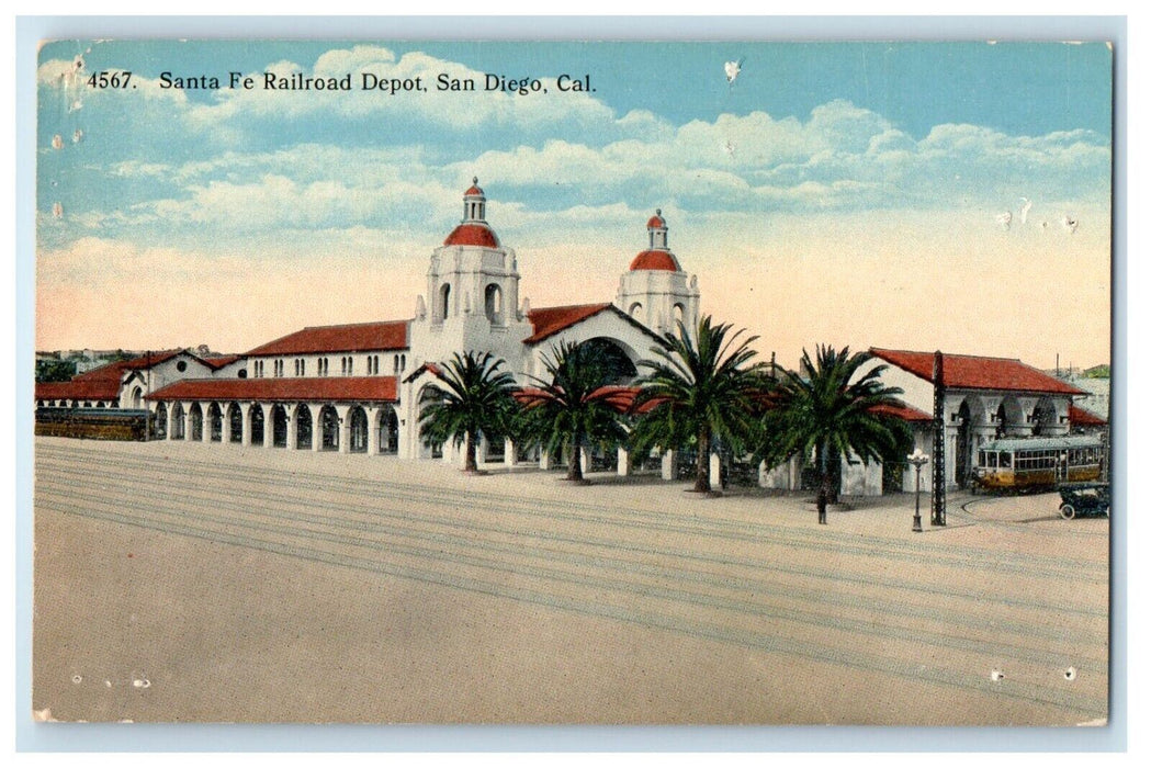 c1910's Santa Fe Railroad Depot Train Station San Diego California CA Postcard