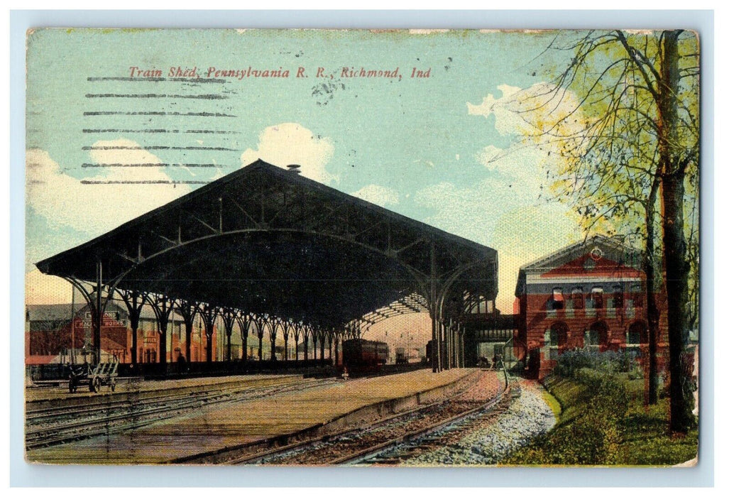 1912 Train Shed. Pennsylvania R. R. Richmond Indiana IN Posted Antique Postcard