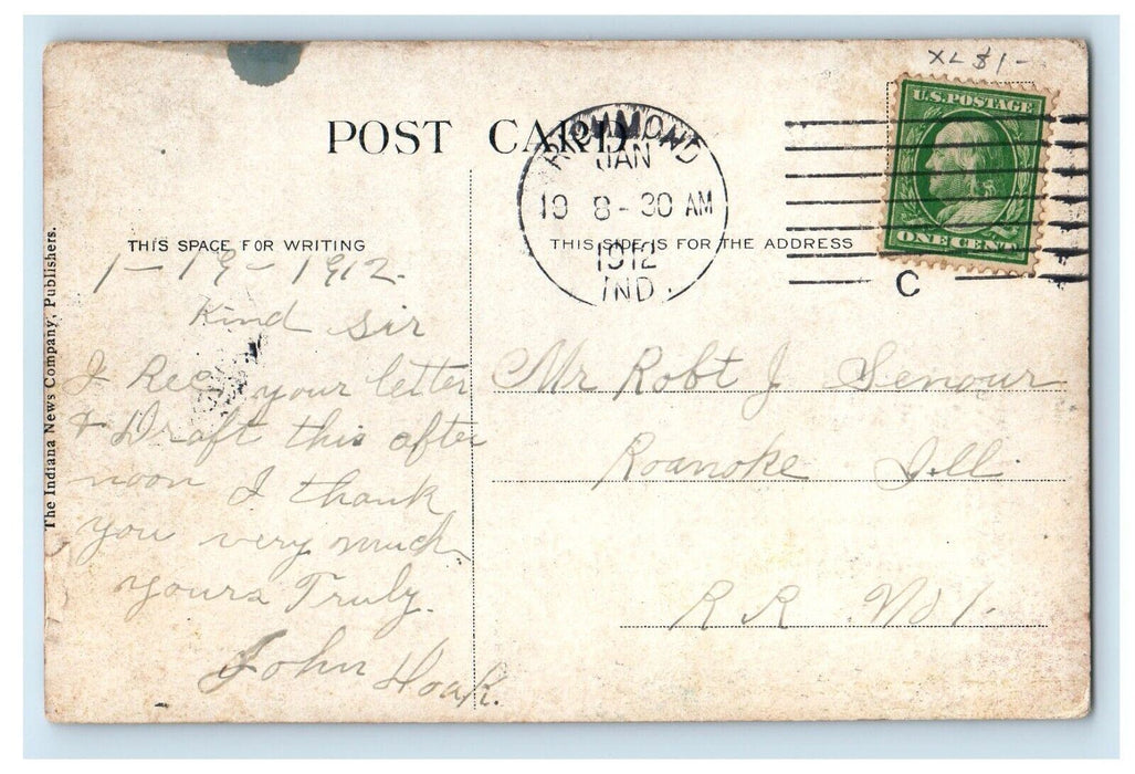 1912 Train Shed. Pennsylvania R. R. Richmond Indiana IN Posted Antique Postcard