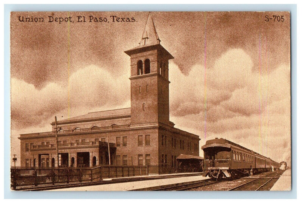 c1910's Union Depot Train Station Railroad El Paso Texas TX Antique Postcard