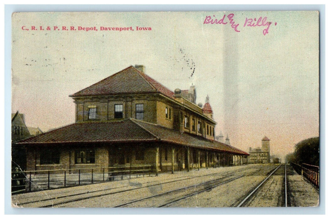 1910 C. L. I. & P. R. R. Depot Train Station Davenport Iowa IA Antique Postcard
