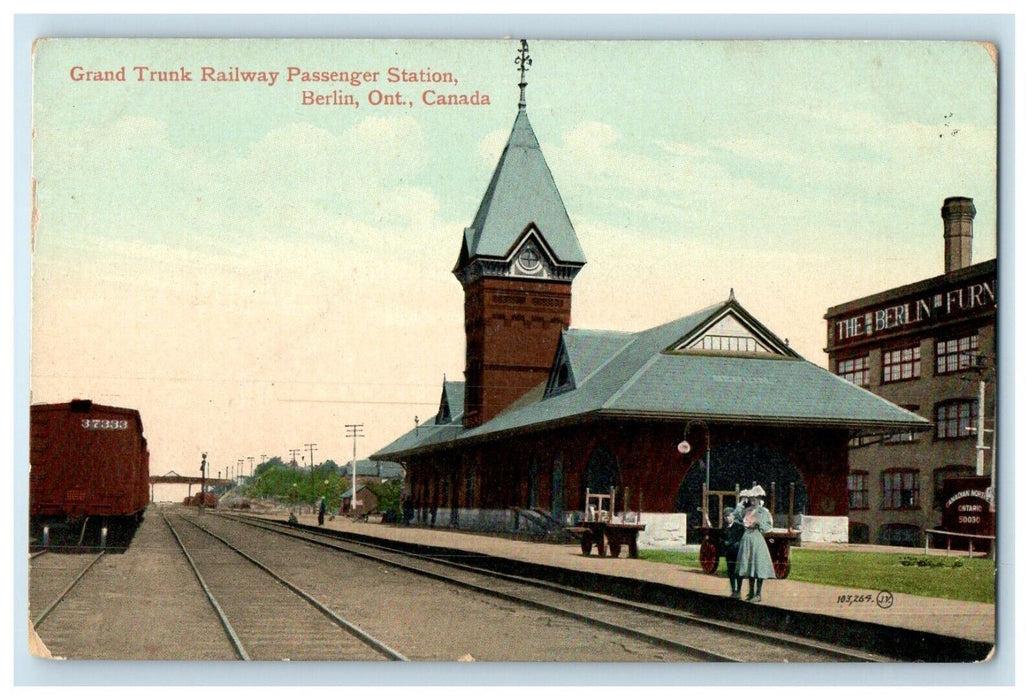 c1910's Grand Trunk Railway Passenger Station Berlin Ontario Canada Postcard