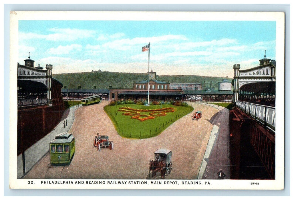 c1930's Philadelphia And Reading Railway Station Main Depot Reading PA Postcard