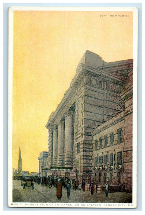 c1910's Sunset View Entrance Union Station Kansas City MO Phostint Postcard
