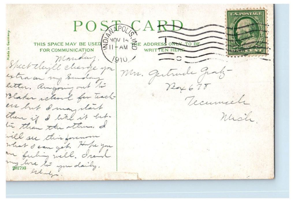 1910 Scene of Trolley Cars, Claypool Hotel Indianapolis IN Posted Postcard