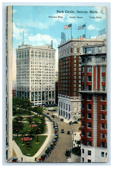 1922 Park Circle Tuller Statler Hotels Whitney Bldg Detroit Michigan MI Postcard