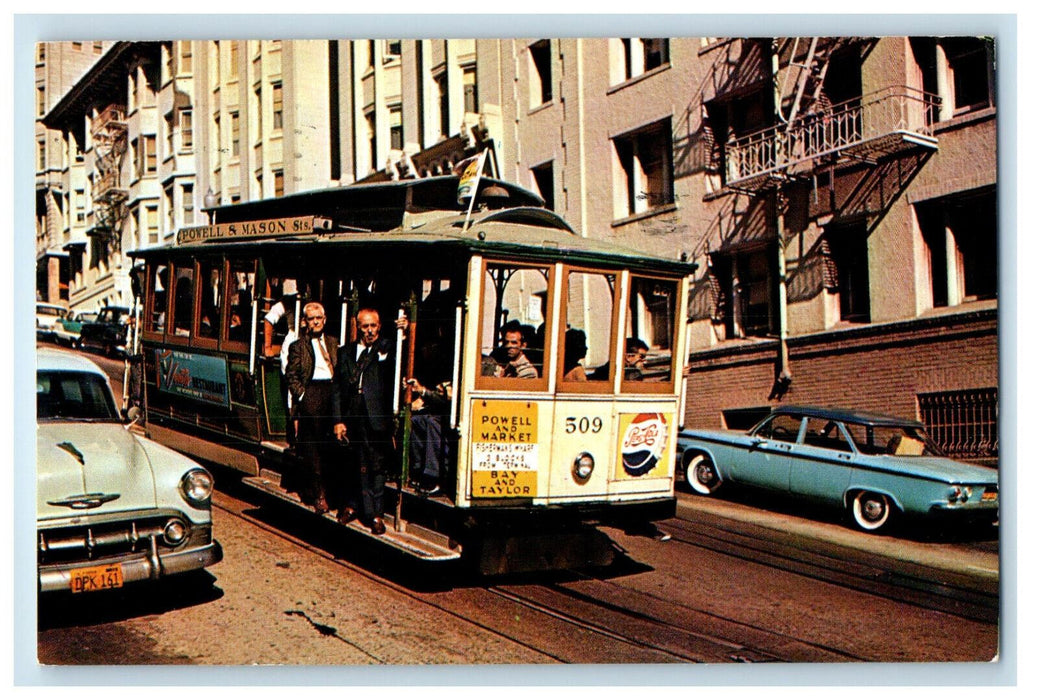 c1950's Powell and Market, Powell & Mason Sts. 509 Cable Car CA Postcard