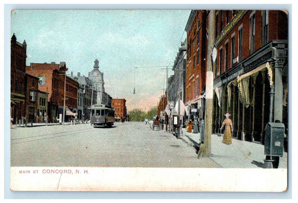 c1905 Trolley Car, Business Section Main St. Concord New Hampshire NH Postcard