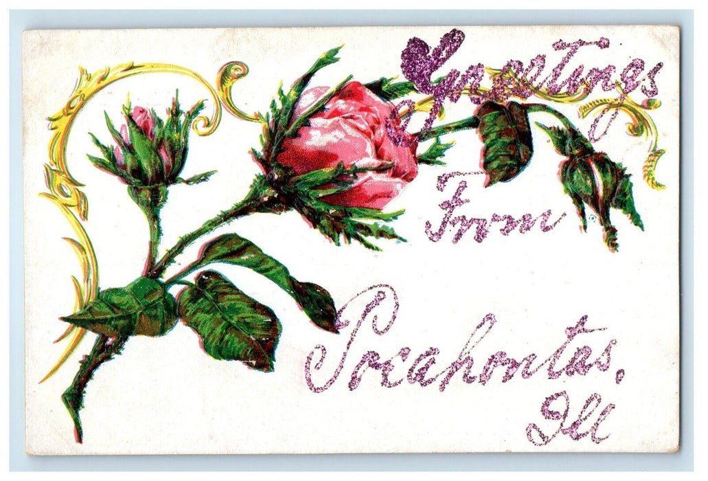 c1920 Greetings from Pocahontas Illinois Glitter Illinois IL Vintage Postcard