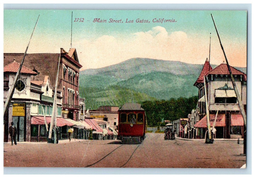 c1910 Trolley Car, Business Section Main Street Los Gatos California CA Postcard