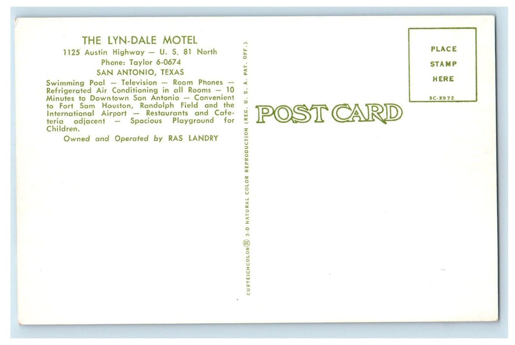 1960 Lyn-Dale Motel Building Swimming Pool San Antonio Texas TX Vintage Postcard