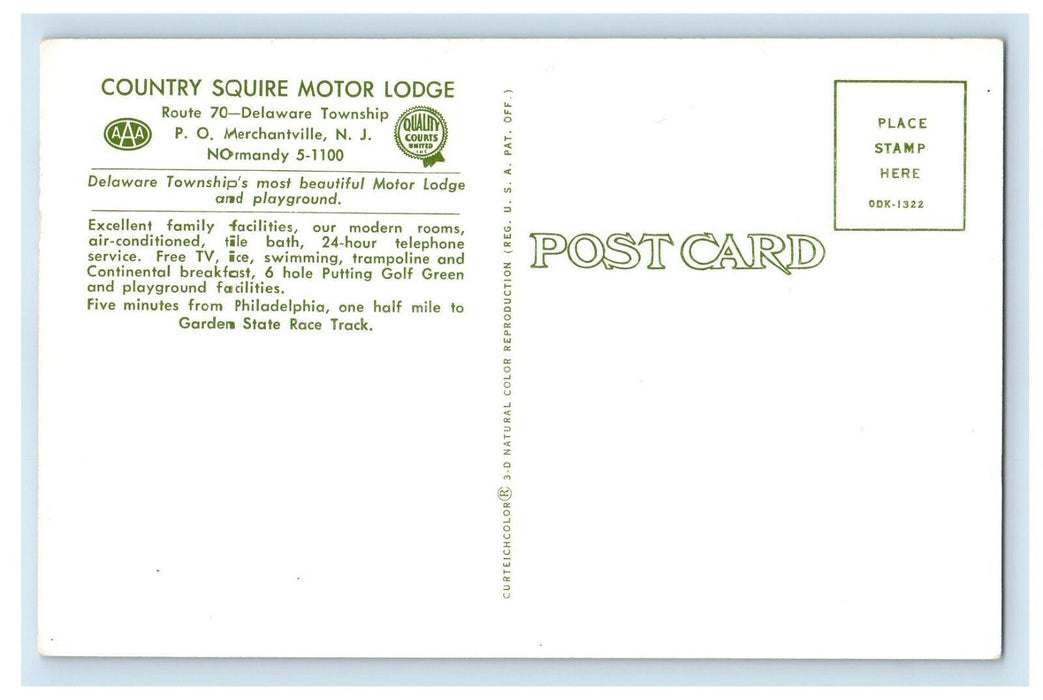 c1960 Country Squire Motor Lodge Poolside Merchantville New Jersey NJ Postcard